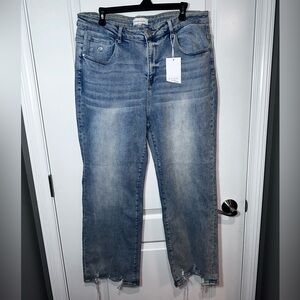 Risen Jeans 3XL High Rise Straight Leg Raw Hem Distressed Denim